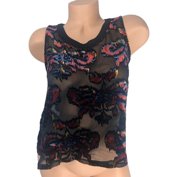 ASTR Multicolor Velvet Burnout Sheer Floral‎ Cropped Tank Top Sleeveless Size S - Picture 3 of 8